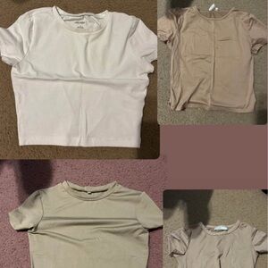 Women’s white, tan and green crop tops (4 of them)